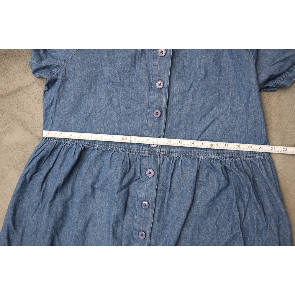 Vintage AMERICAN SWEETHEART Denim Midi Dress Women Large Blue Pocket Buttons 90s - Picture 6 of 15